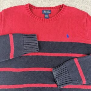 Polo Ralph Lauren Boys Crew Neck Cotton Sweater Stripe Red Navy Rugby XL 18-20